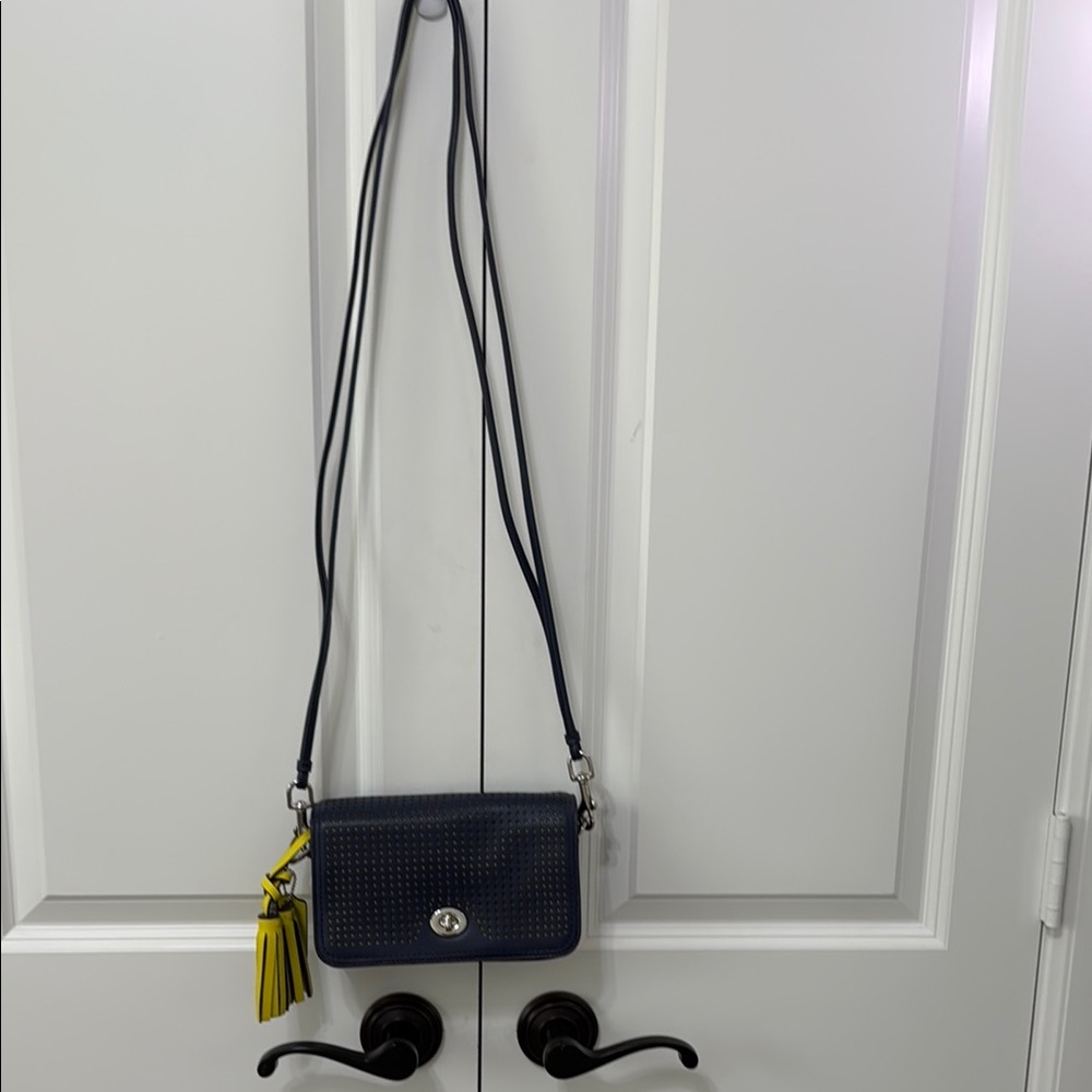 Coach Navy Blue Crossbody Bag with Yellow Tassel - VGUC!!!!